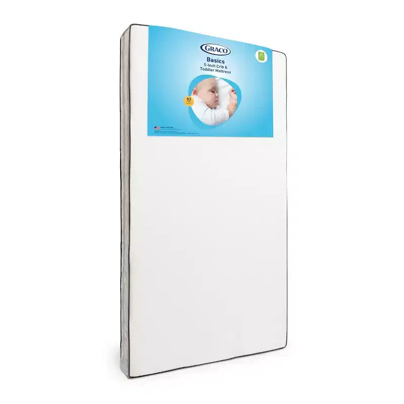 Graco Basics 5" Crib & Toddler Bed Mattress: Firm, Waterproof Cover, Standard Size Fiber Mattress
