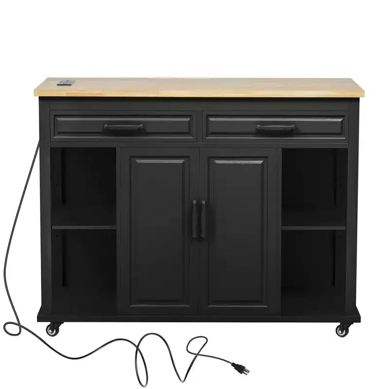 Isla de cocina de 47" con mesa extensible, negro/gris/blanco, con capacidad para 2-4 personas