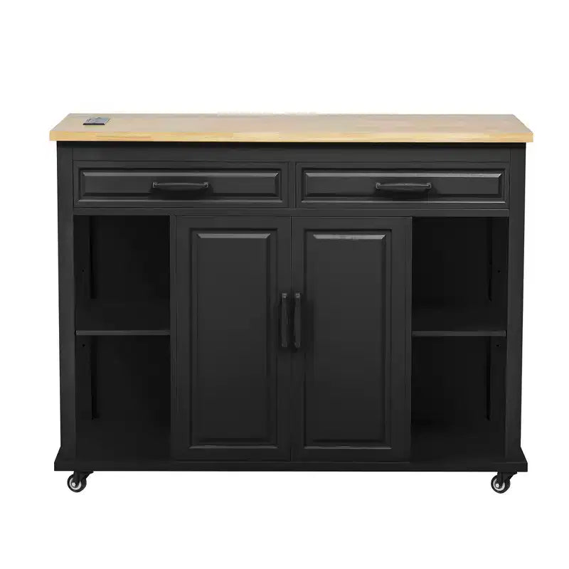 Isla de cocina de 47" con mesa extensible, negro/gris/blanco, con capacidad para 2-4 personas