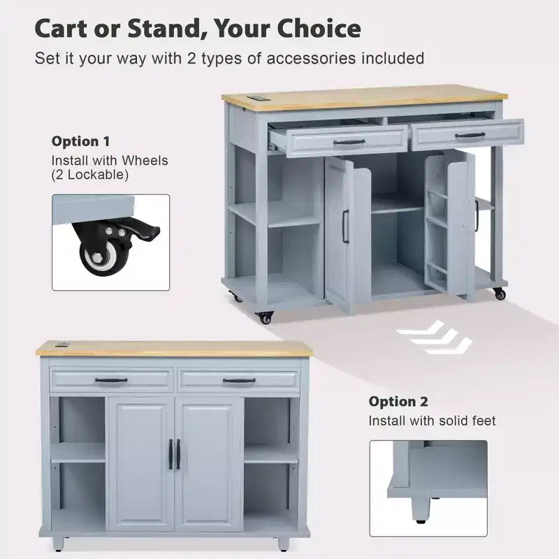 Isla de cocina de 47" con mesa extensible, negro/gris/blanco, con capacidad para 2-4 personas