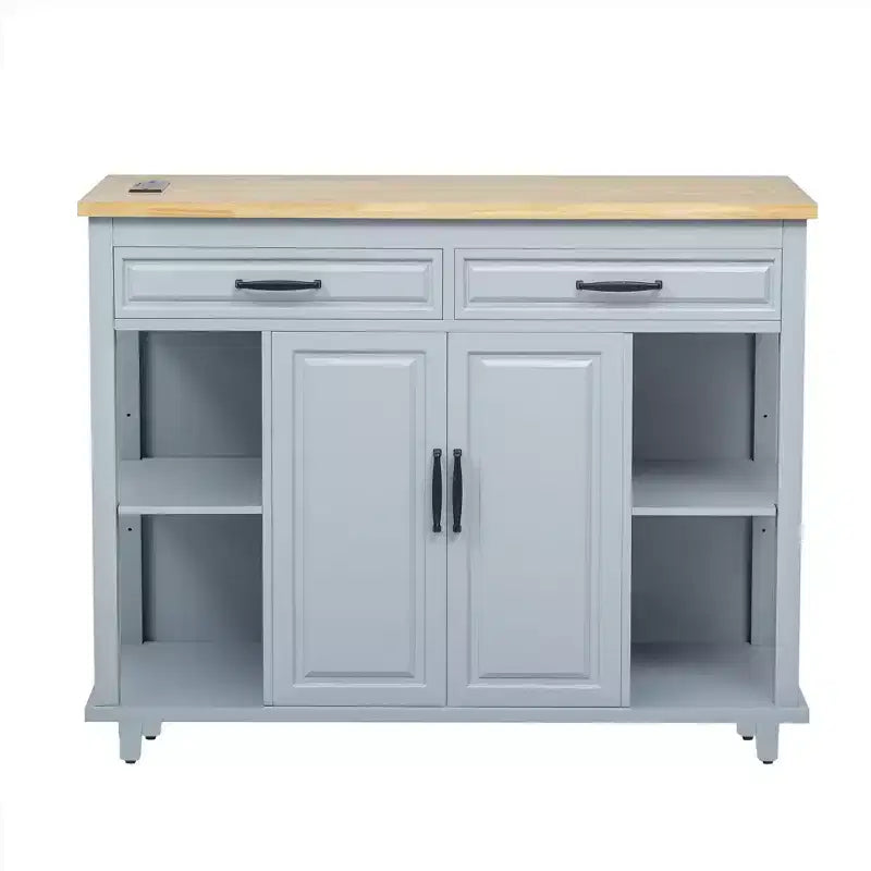 Isla de cocina de 47" con mesa extensible, negro/gris/blanco, con capacidad para 2-4 personas
