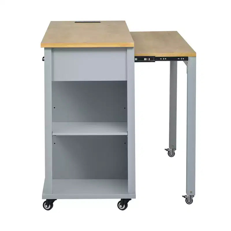 Isla de cocina de 47" con mesa extensible, negro/gris/blanco, con capacidad para 2-4 personas