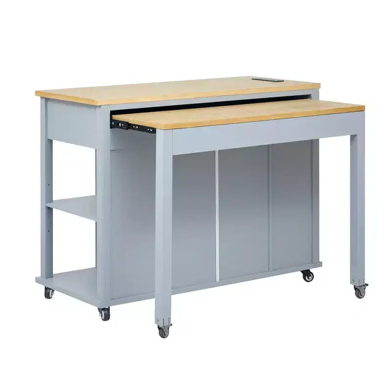 Isla de cocina de 47" con mesa extensible, negro/gris/blanco, con capacidad para 2-4 personas