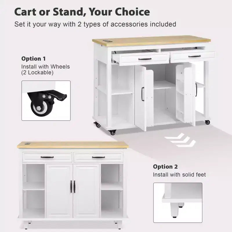 Isla de cocina de 47" con mesa extensible, negro/gris/blanco, con capacidad para 2-4 personas