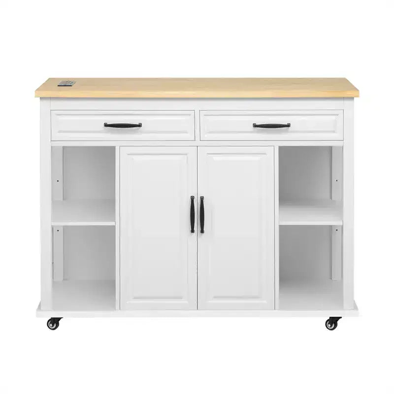 Isla de cocina de 47" con mesa extensible, negro/gris/blanco, con capacidad para 2-4 personas
