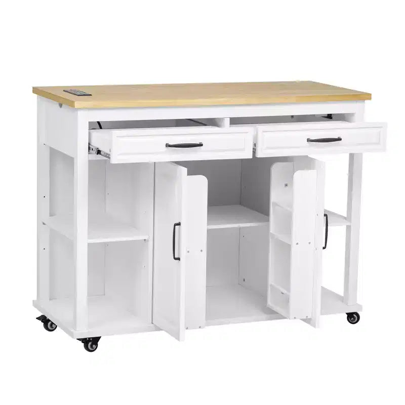 Isla de cocina de 47" con mesa extensible, negro/gris/blanco, con capacidad para 2-4 personas