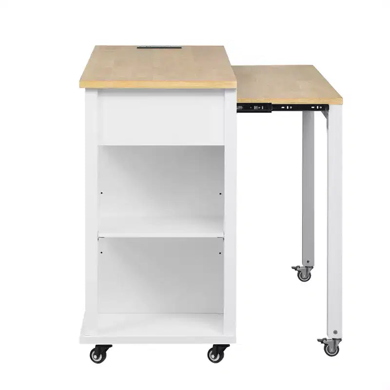 Isla de cocina de 47" con mesa extensible, negro/gris/blanco, con capacidad para 2-4 personas