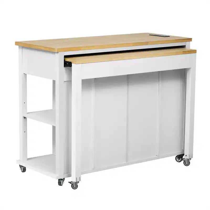 Isla de cocina de 47" con mesa extensible, negro/gris/blanco, con capacidad para 2-4 personas
