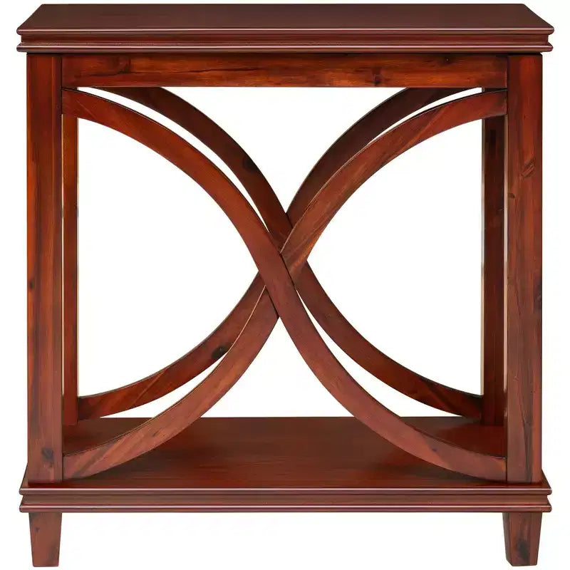 Mesa consola cerezo de 2 niveles con diseño en X, 1 persona