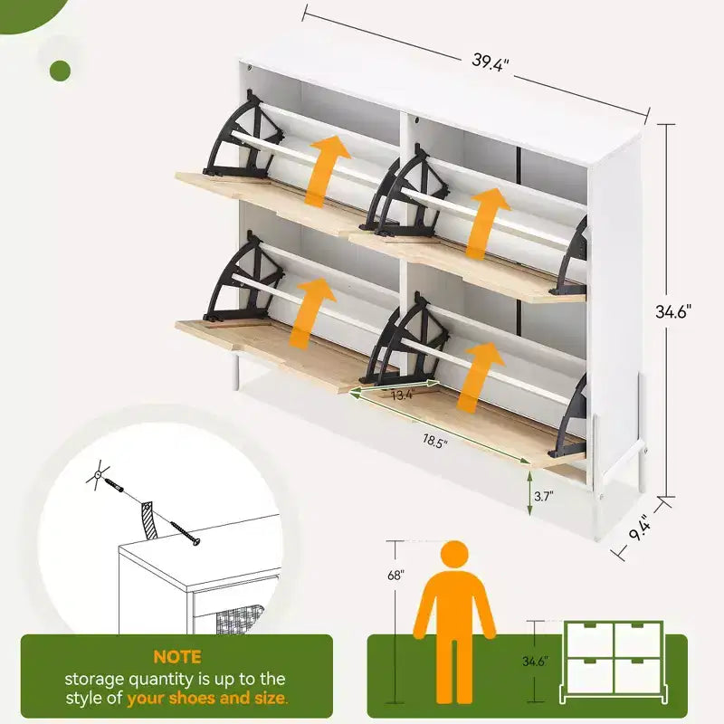 Zapatero de ratán con 4 cajones abatibles y patas de metal, independiente, con capacidad para 12 pares