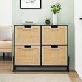 Acekool Rattan 4 Flip Drawer Shoe Cabinet with Metal Legs, Narrow Freestanding Shoe Organizer for Entryway