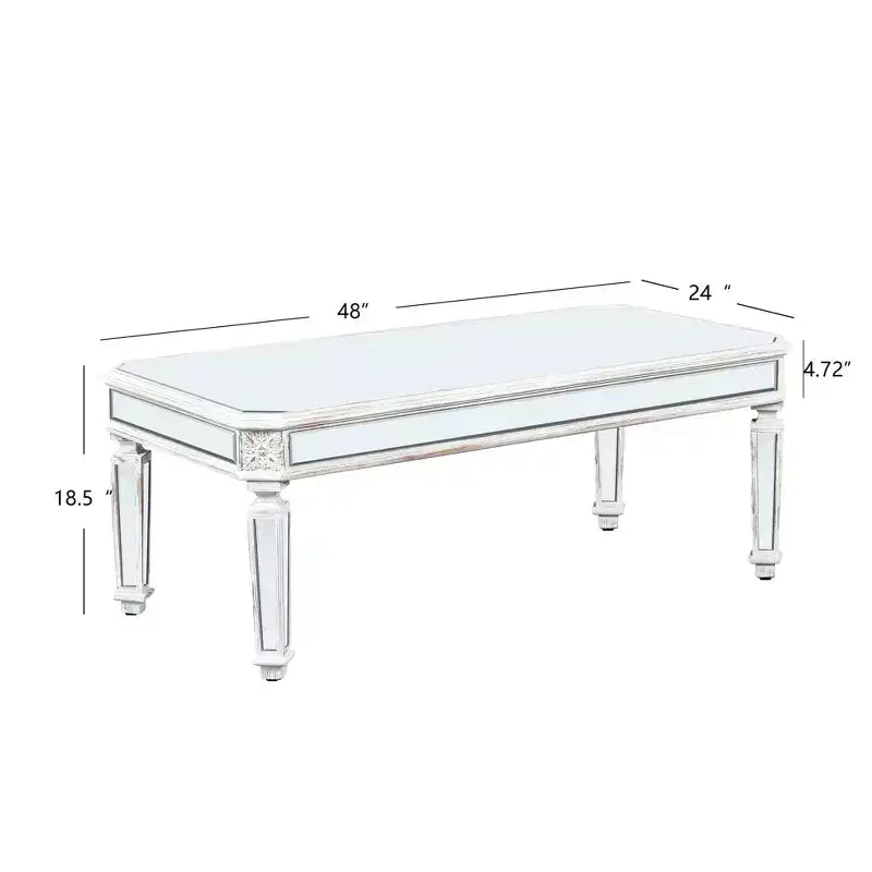Mesa de centro plateada con espejo, rectangular/redonda, superficie de cristal, 1 pieza