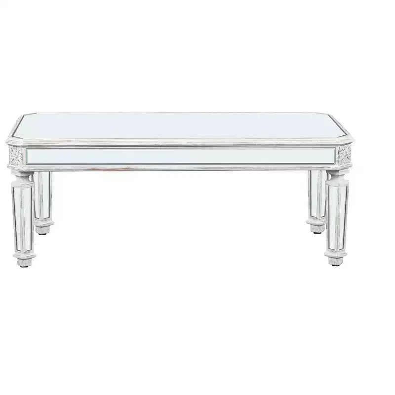 Mesa de centro plateada con espejo, rectangular/redonda, superficie de cristal, 1 pieza
