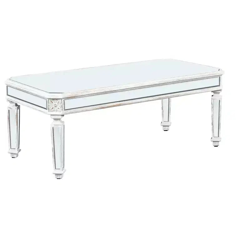 Mesa de centro plateada con espejo, rectangular/redonda, superficie de cristal, 1 pieza