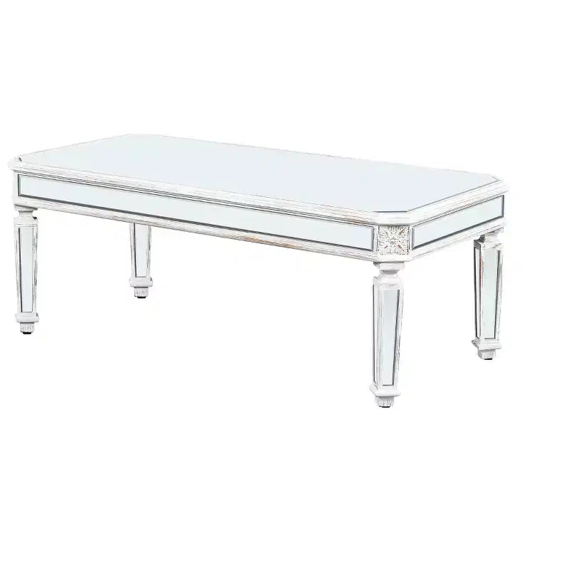 Mesa de centro plateada con espejo, rectangular/redonda, superficie de cristal, 1 pieza