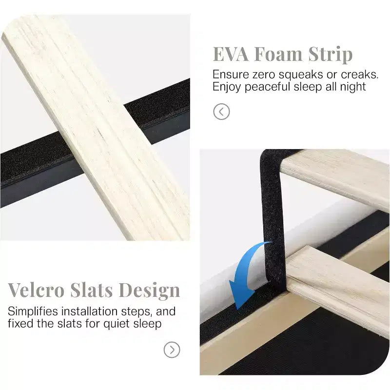 Marco de cama tapizado de terciopelo con cabecero alto y base de plataforma en beige, negro o gris – Queen, King o California King