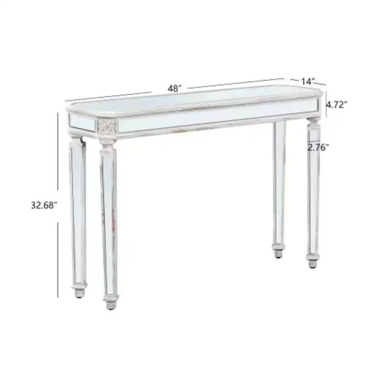 Mesa de centro rectangular con espejo plateado – Base de pedestal, tallado vintage, tapa de cristal