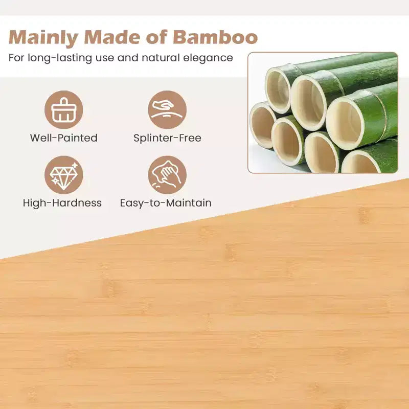 Carro de Cocina de Bambú Natural con Cajón, Armario y Ruedas con Bloqueo (Requiere Montaje por 1 Persona)