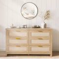 Zstar Dresser for Bedroom, Wooden Storage Cabinet with Rattan Fronts