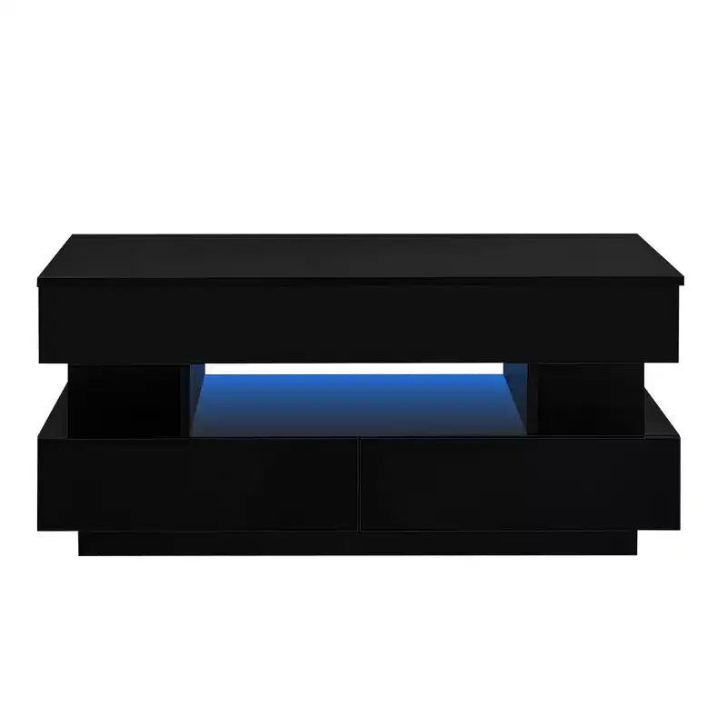 Mesa de centro elevable blanca/negra con 2 cajones y LED, 100 cm de ancho