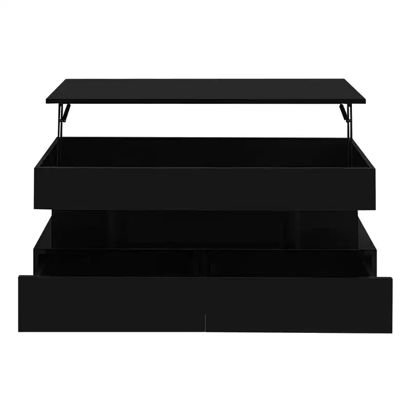 Mesa de centro elevable blanca/negra con 2 cajones y LED, 100 cm de ancho