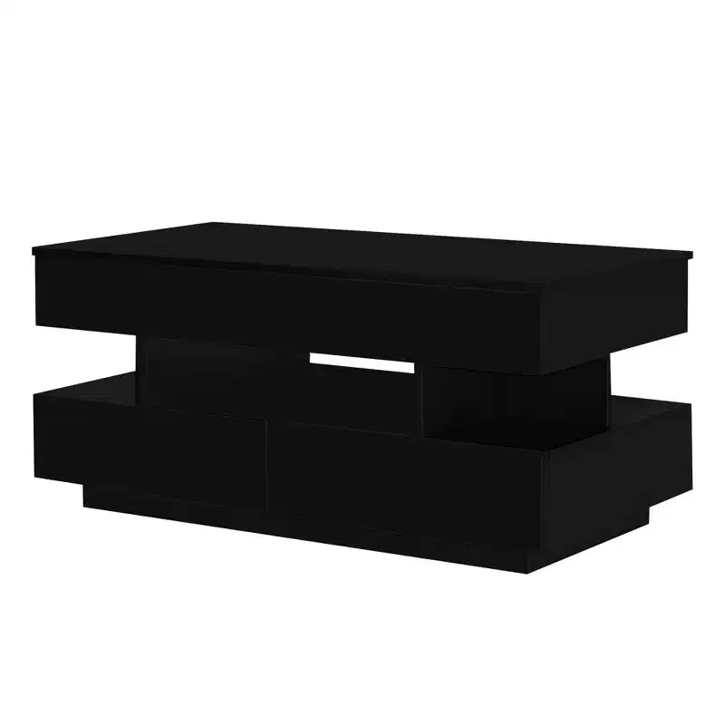 Mesa de centro elevable blanca/negra con 2 cajones y LED, 100 cm de ancho