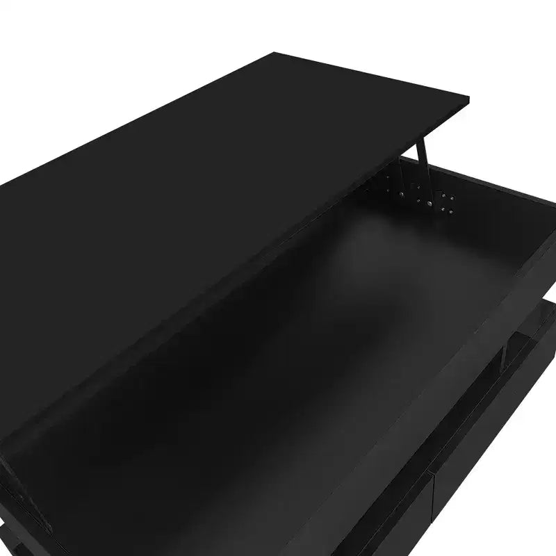 Mesa de centro elevable blanca/negra con 2 cajones y LED, 100 cm de ancho