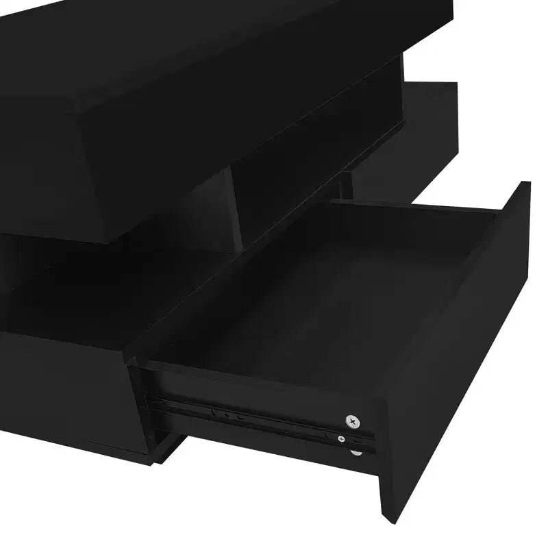 Mesa de centro elevable blanca/negra con 2 cajones y LED, 100 cm de ancho
