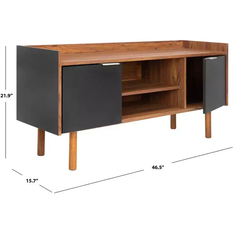 Mueble para TV y multimedia de 2 puertas y 2 estantes, Nogal/Blanco y Negro – Capacidad para TV de hasta 50"