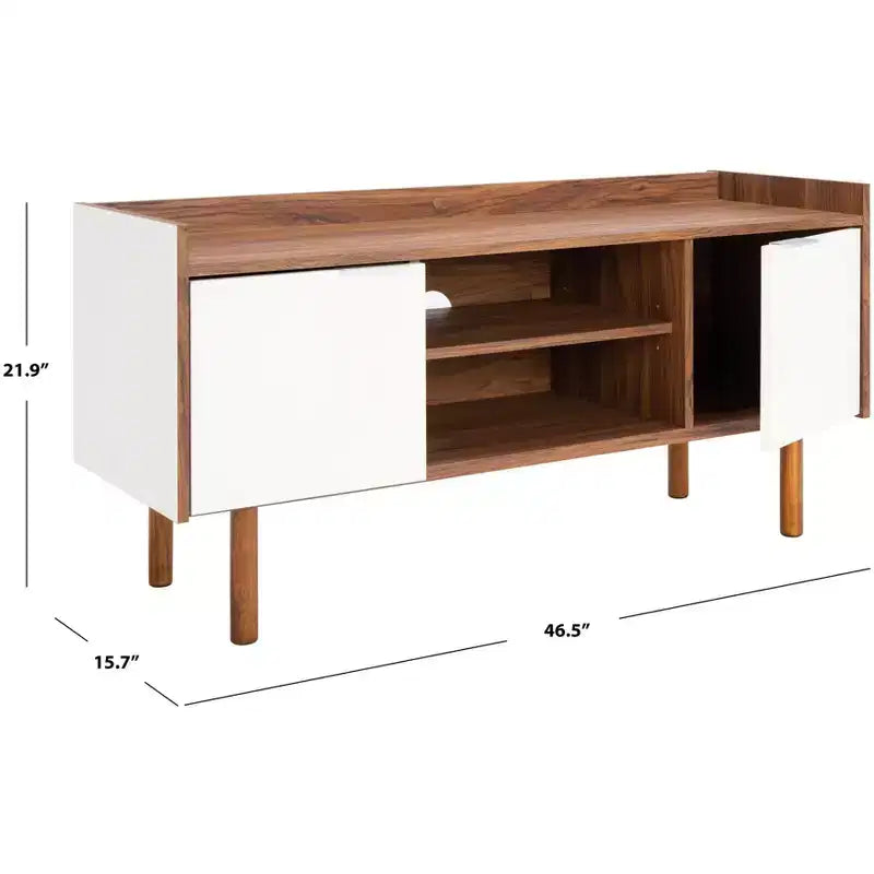 Mueble para TV y multimedia de 2 puertas y 2 estantes, Nogal/Blanco y Negro – Capacidad para TV de hasta 50"