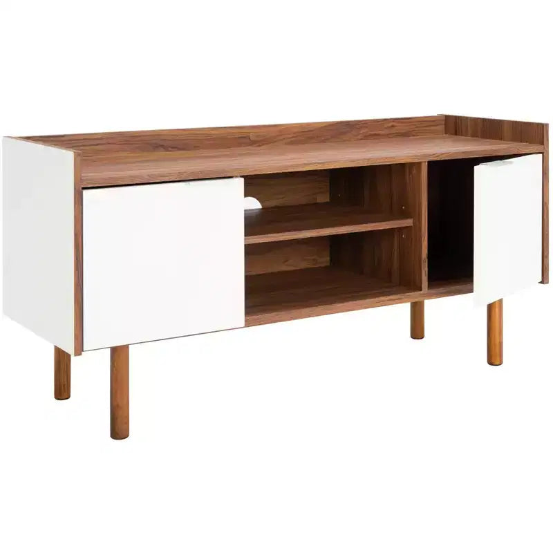 Mueble para TV y multimedia de 2 puertas y 2 estantes, Nogal/Blanco y Negro – Capacidad para TV de hasta 50"
