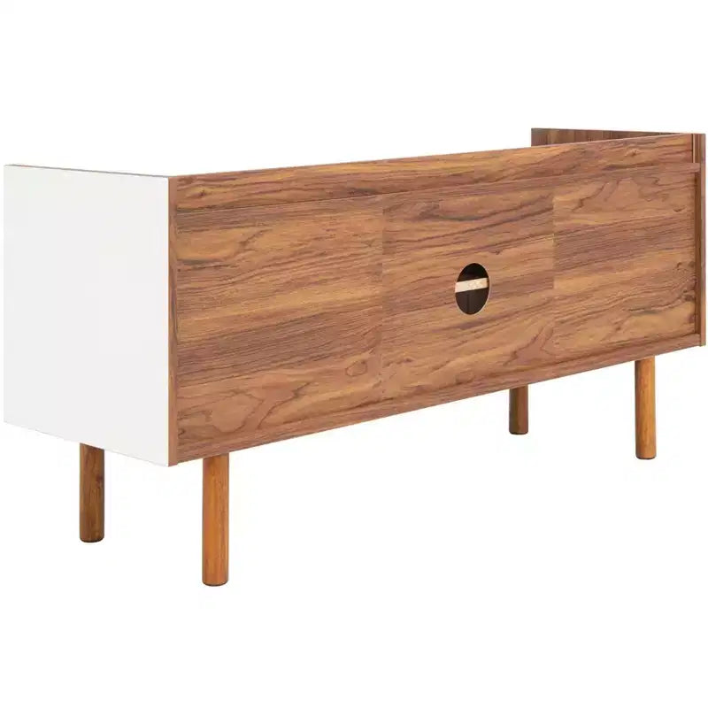Mueble para TV y multimedia de 2 puertas y 2 estantes, Nogal/Blanco y Negro – Capacidad para TV de hasta 50"