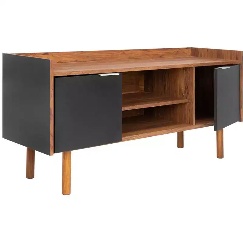 Mueble para TV y multimedia de 2 puertas y 2 estantes, Nogal/Blanco y Negro – Capacidad para TV de hasta 50"
