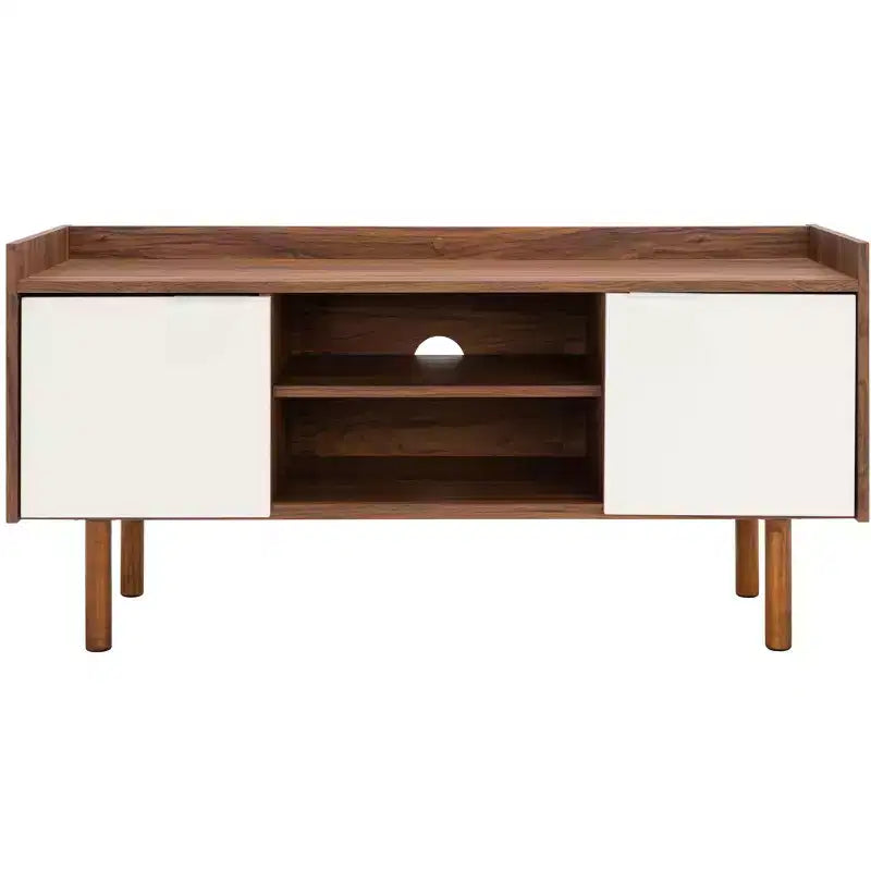 Mueble para TV y multimedia de 2 puertas y 2 estantes, Nogal/Blanco y Negro – Capacidad para TV de hasta 50"
