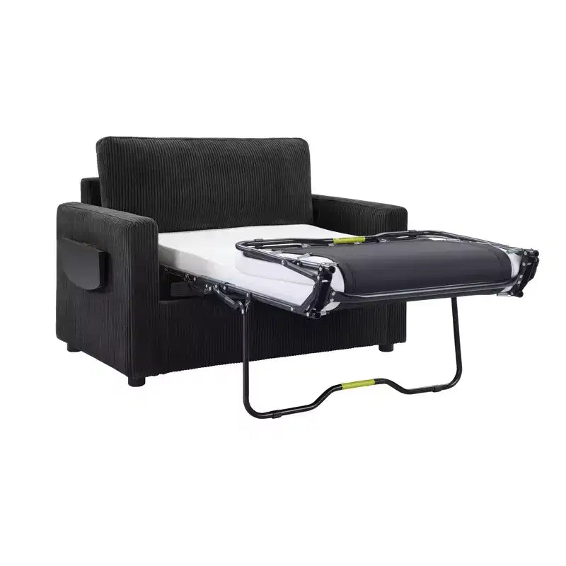 Sofá cama convertible de pana gris, 1 plaza, con mesa plegable y puertos USB
