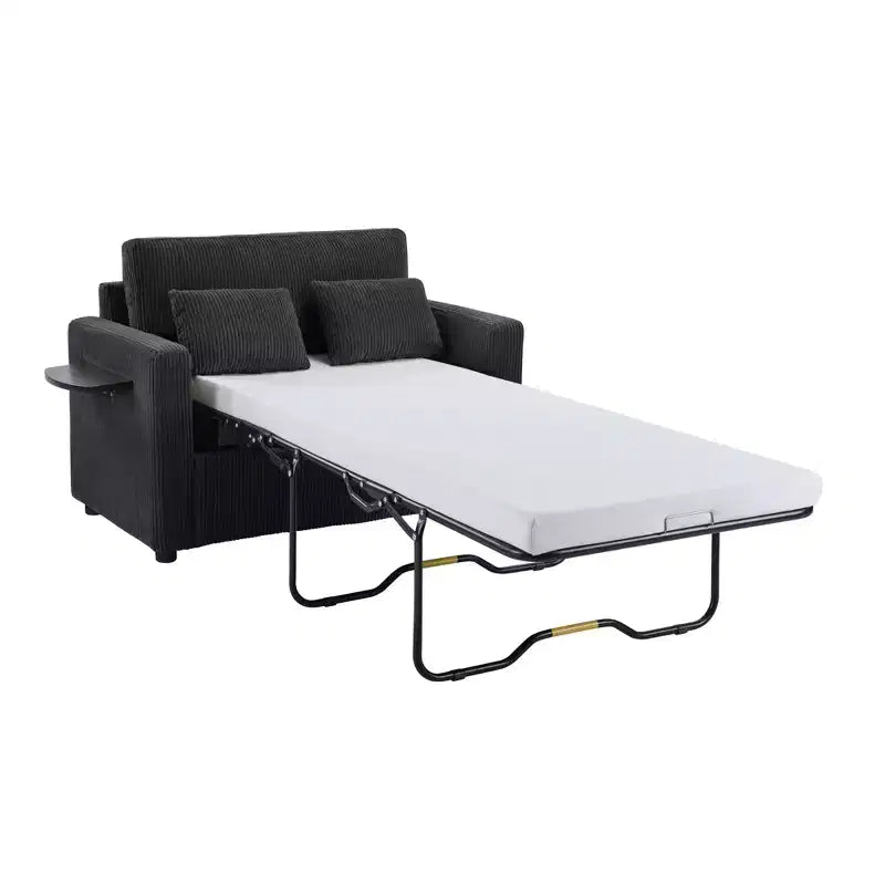 Sofá cama convertible de pana gris, 1 plaza, con mesa plegable y puertos USB