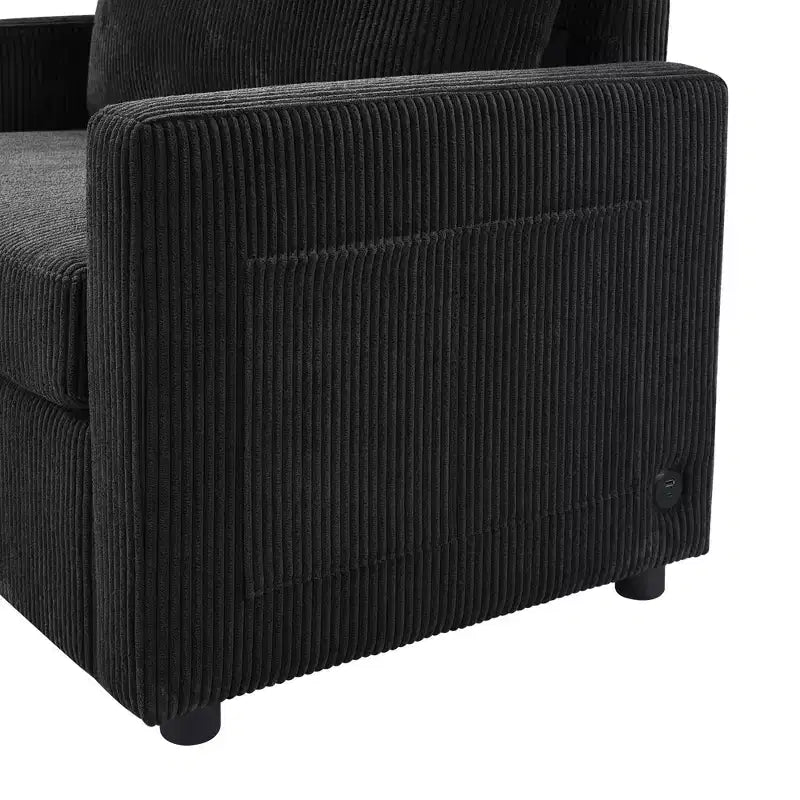 Sofá cama convertible de pana gris, 1 plaza, con mesa plegable y puertos USB