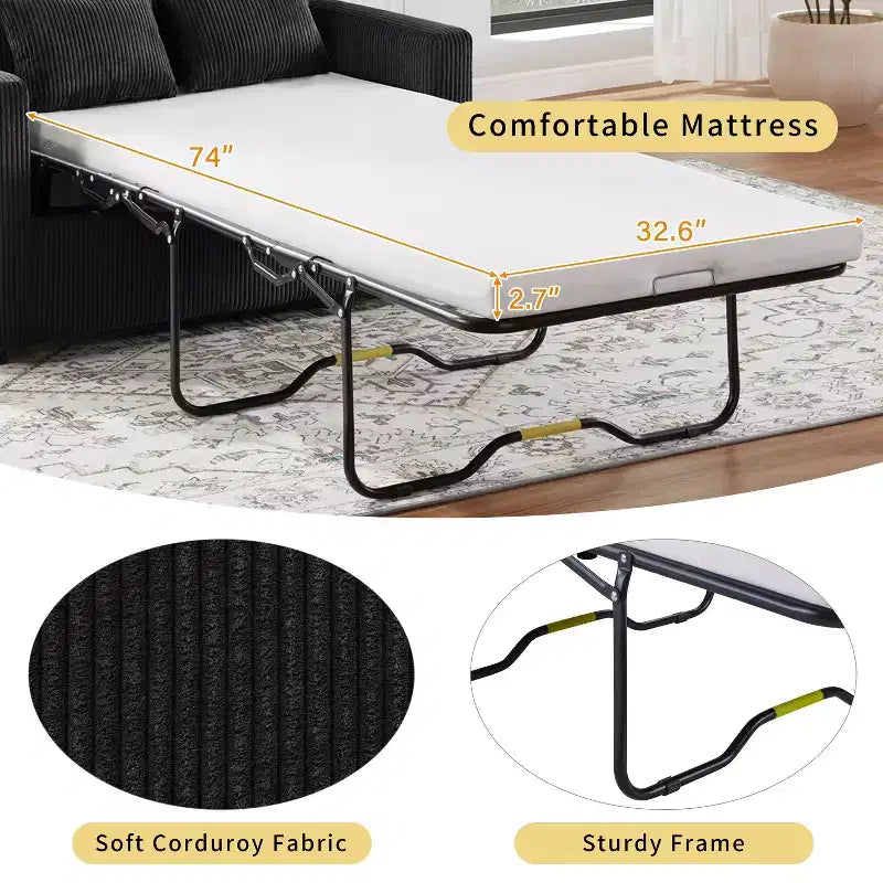 Sofá cama convertible de pana gris, 1 plaza, con mesa plegable y puertos USB