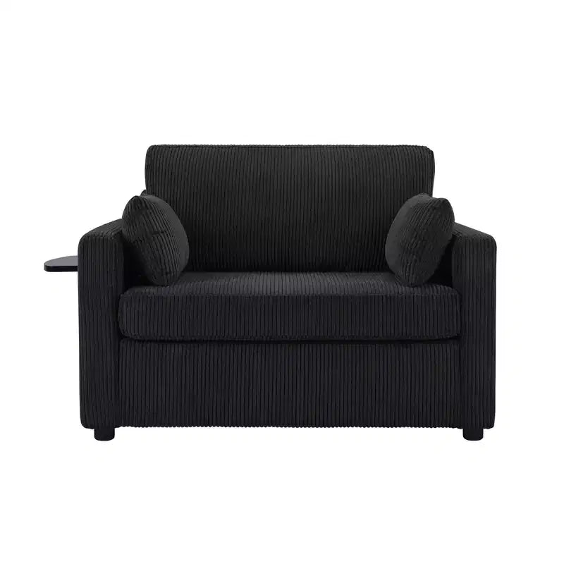 Sofá cama convertible de pana gris, 1 plaza, con mesa plegable y puertos USB