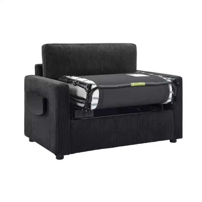 Sofá cama convertible de pana gris, 1 plaza, con mesa plegable y puertos USB