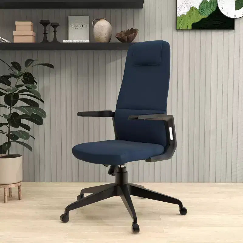 Silla de oficina giratoria de respaldo alto de cuero negro/azul/gris/blanco y poliéster gris, 1 persona