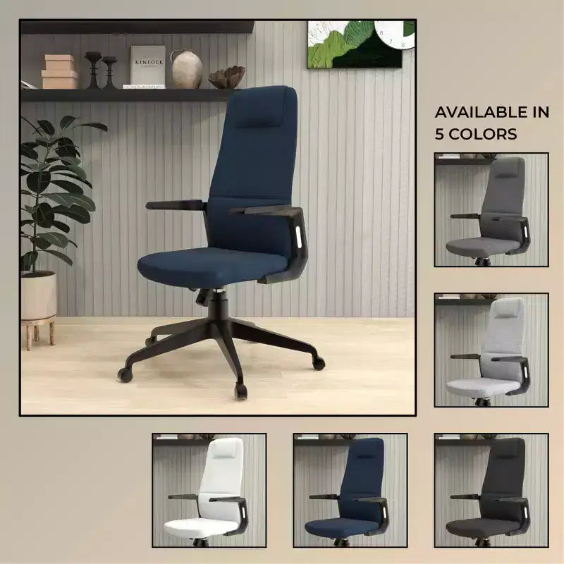 Silla de oficina giratoria de respaldo alto de cuero negro/azul/gris/blanco y poliéster gris, 1 persona
