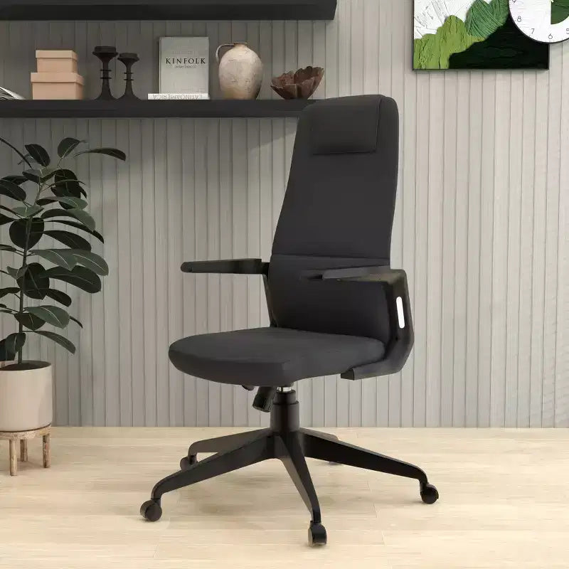Silla de oficina giratoria de respaldo alto de cuero negro/azul/gris/blanco y poliéster gris, 1 persona
