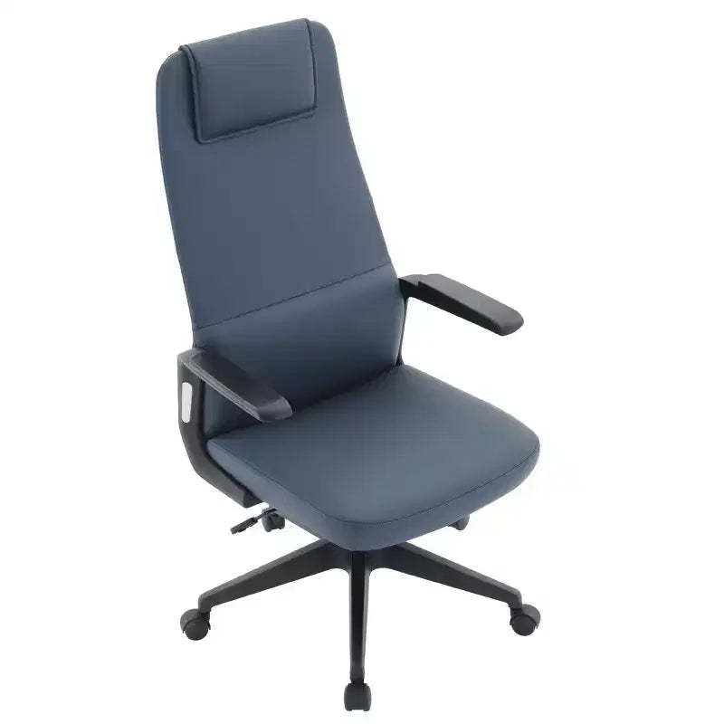 Silla de oficina giratoria de respaldo alto de cuero negro/azul/gris/blanco y poliéster gris, 1 persona