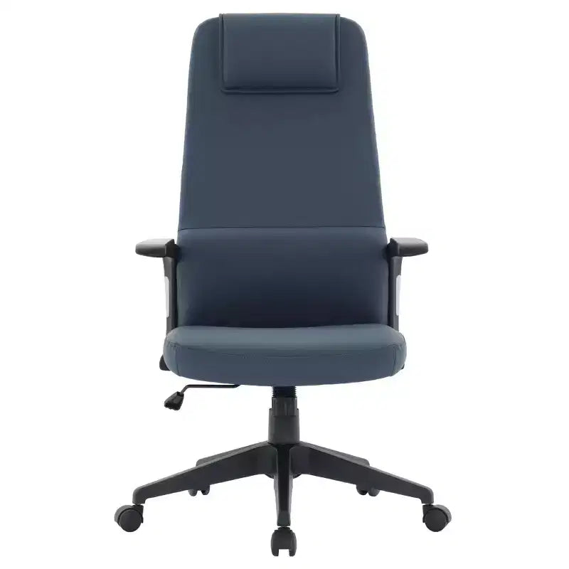 Silla de oficina giratoria de respaldo alto de cuero negro/azul/gris/blanco y poliéster gris, 1 persona