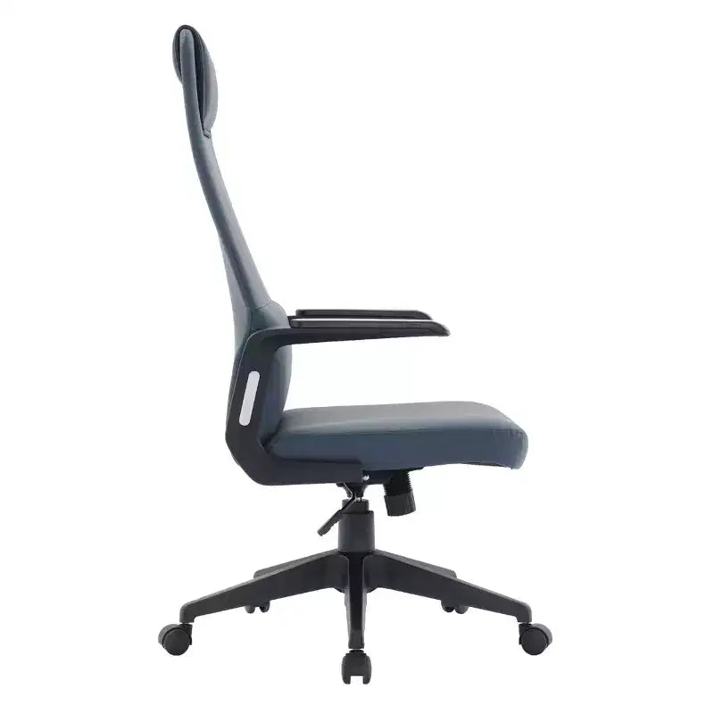 Silla de oficina giratoria de respaldo alto de cuero negro/azul/gris/blanco y poliéster gris, 1 persona