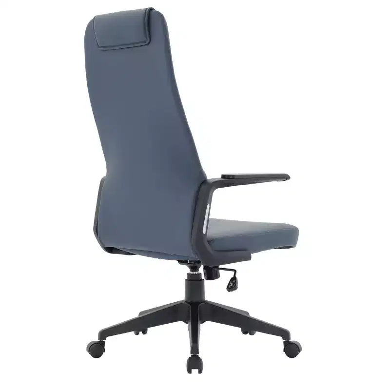 Silla de oficina giratoria de respaldo alto de cuero negro/azul/gris/blanco y poliéster gris, 1 persona