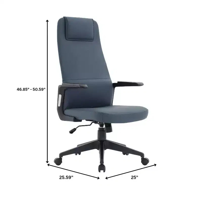 Silla de oficina giratoria de respaldo alto de cuero negro/azul/gris/blanco y poliéster gris, 1 persona