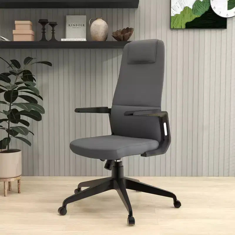 Silla de oficina giratoria de respaldo alto de cuero negro/azul/gris/blanco y poliéster gris, 1 persona