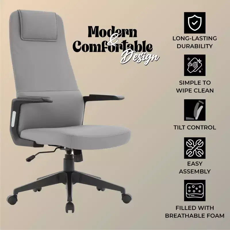Silla de oficina giratoria de respaldo alto de cuero negro/azul/gris/blanco y poliéster gris, 1 persona